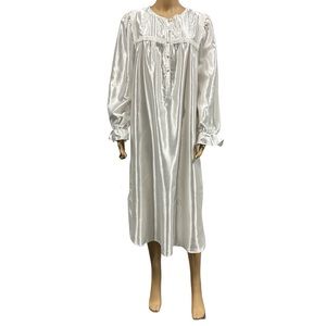 Aria White Satin Long Soft Lined Embroidered Modest House Dress Womens Medium